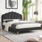 Ariana Bed Frame Base Platform Wooden Velvet with Headboard - Grey Queen