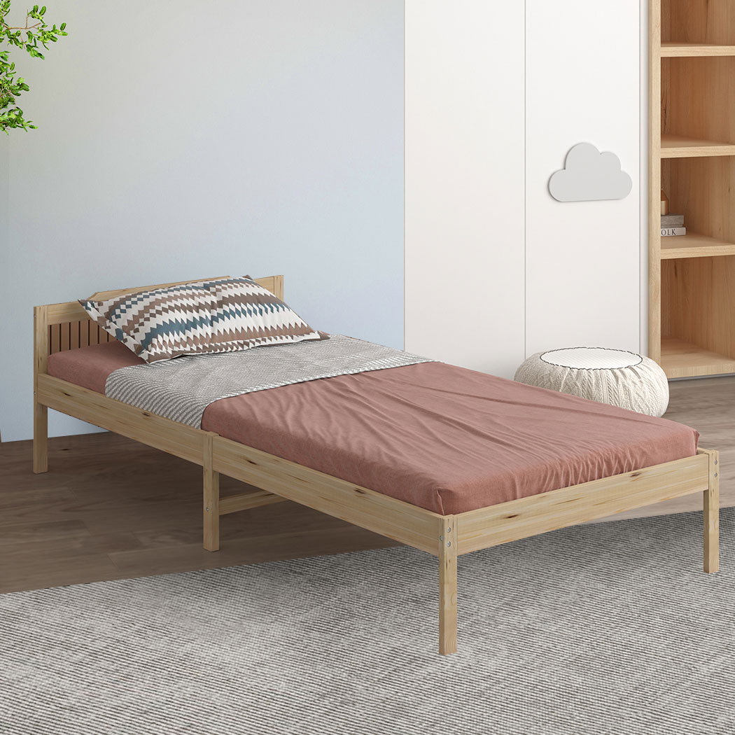 Ashley Wooden Bed Frame Base Solid Timber Pine Wood Natural no Drawers - Single