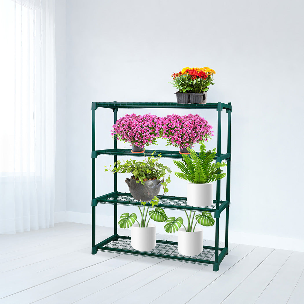 Set of 2 4 Tier Plant Shelve Garden Greenhouse Steel Storage Shelving Frame Stand Rack