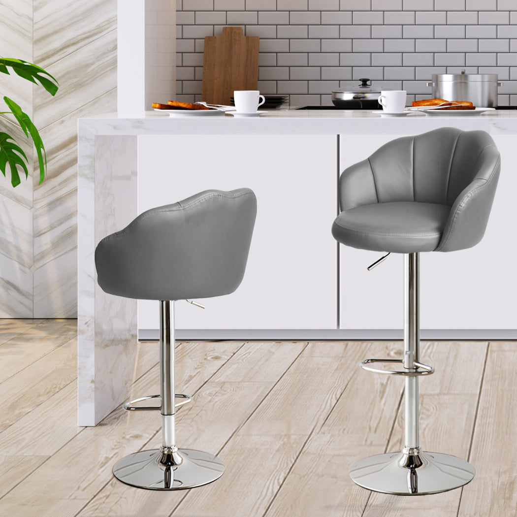 Set of 2 Mesa Bar Stools Kitchen Gas Lift Stool Chair Swivel Barstools Leather - Grey