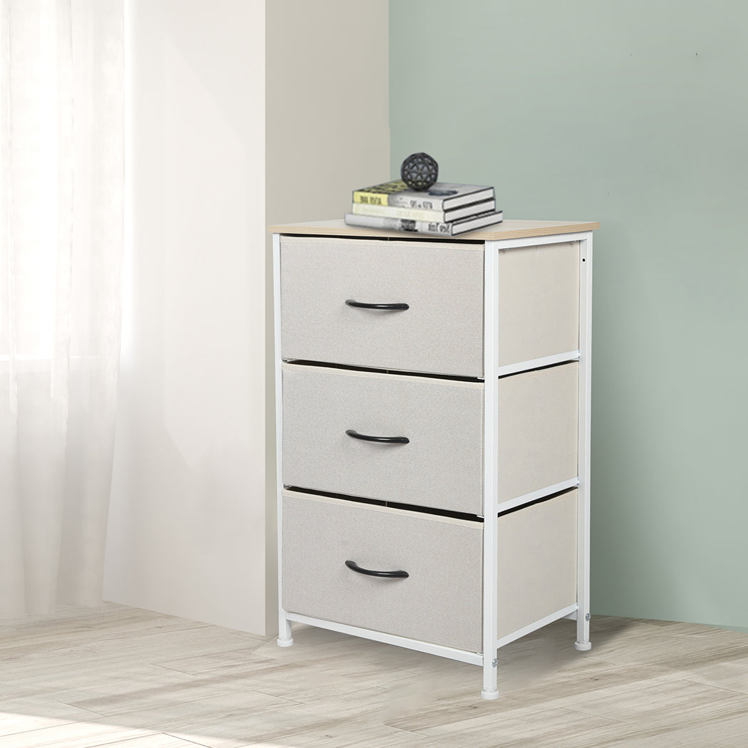 Levede Chest of 3 Drawers Bedside Table Beige