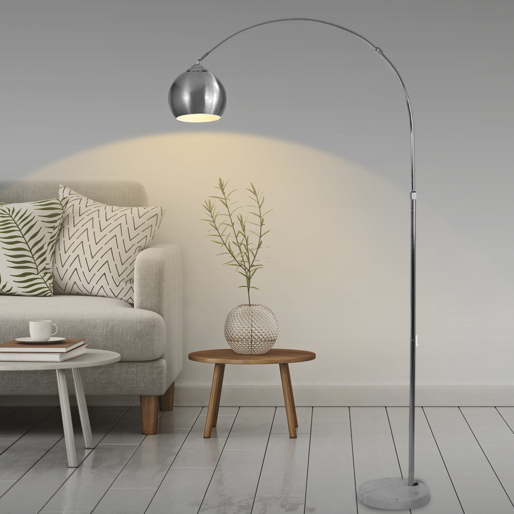 Modern Led Floor Lamp Stand Reading Light Height Adjustable Indoor Marble Base - Silver