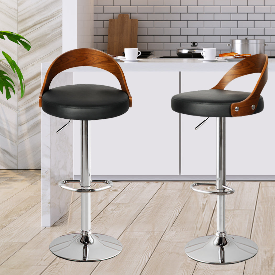 82.5cm Essen Kitchen Bar Stools Gas Lift Wooden Beech Stool Metal Barstools - Black & Silver