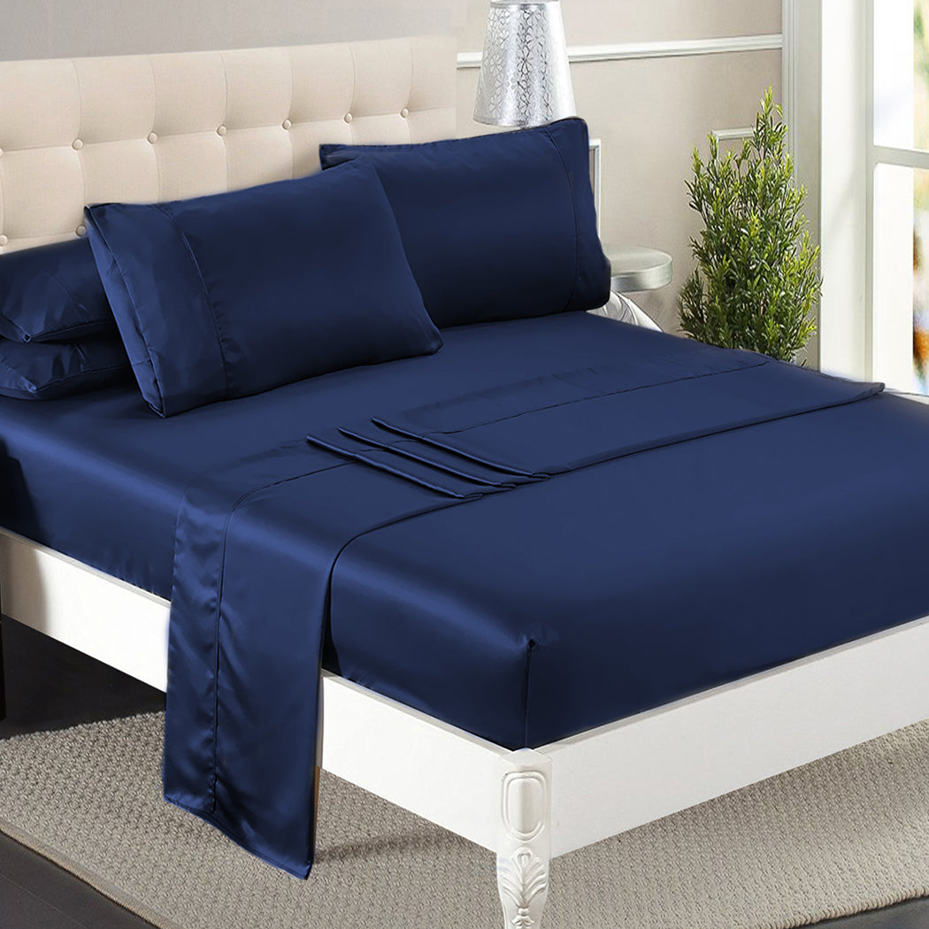 King Dreamz Silky Satin Sheets Fitted Blue