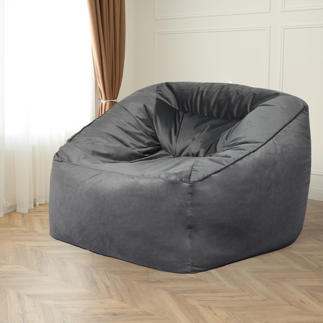 Bean Bag Chair Cover Soft Velvet Home Game Seat Lazy Sofa Cover Large - Dark Grey