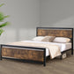 Levi Metal Bed Frame Platform Wooden Industrial Rustic - Black & Wood Queen