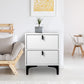 Lethbridge Wooden Steel Frame Bedside Tables Side Table Bedroom Nightstand Storage Cabinet with 2 Drawers - White