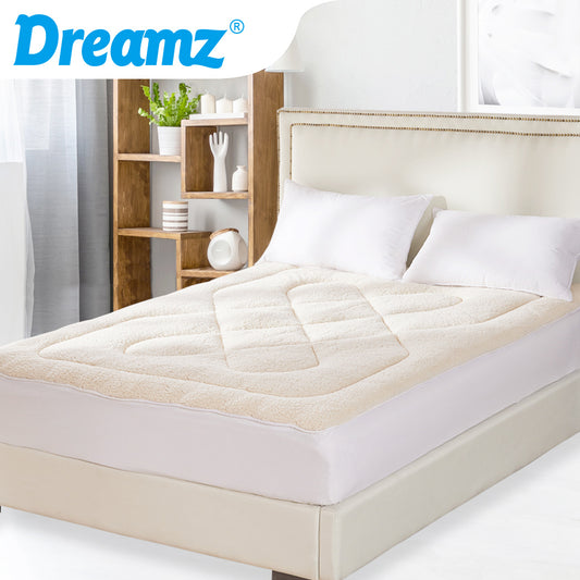 King Single DreamZ Mattress Topper 100% Wool Underlay