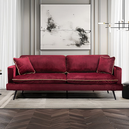 Maylee 3-Seater Velvet Sofa Armchair Couch 210cm Wide - Red