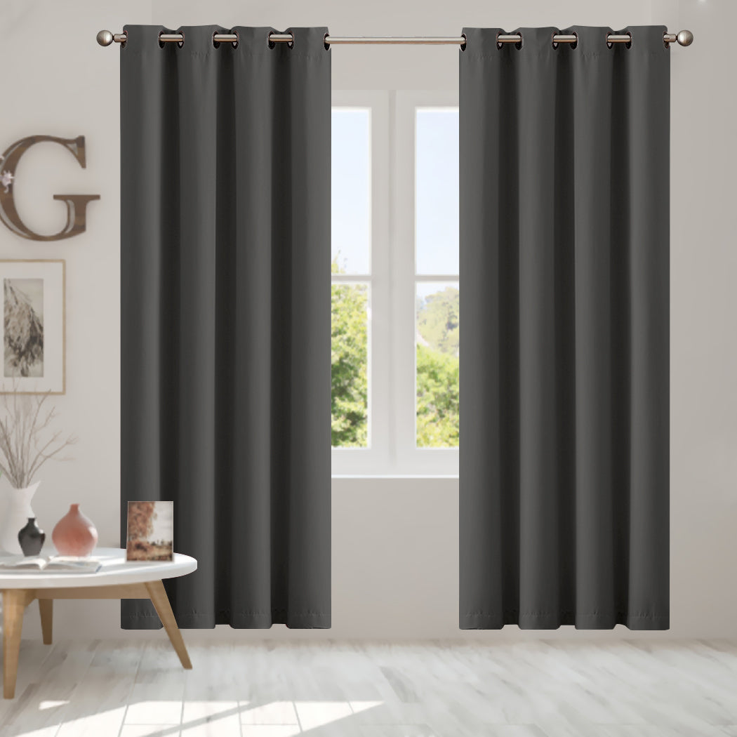 Set of 2 132x213cm Blockout Curtains Panels 3 Layers - Charcoal