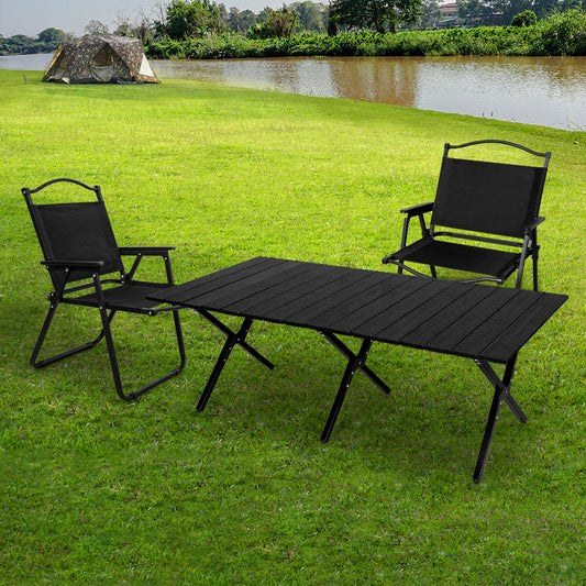 Folding Camping Table Chair Set - Black