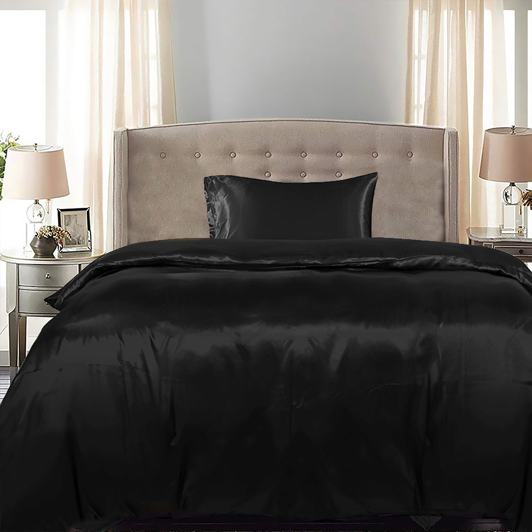 SINGLE 2-Piece Quilt Cover Set Bedspread & Pillowcase - Black