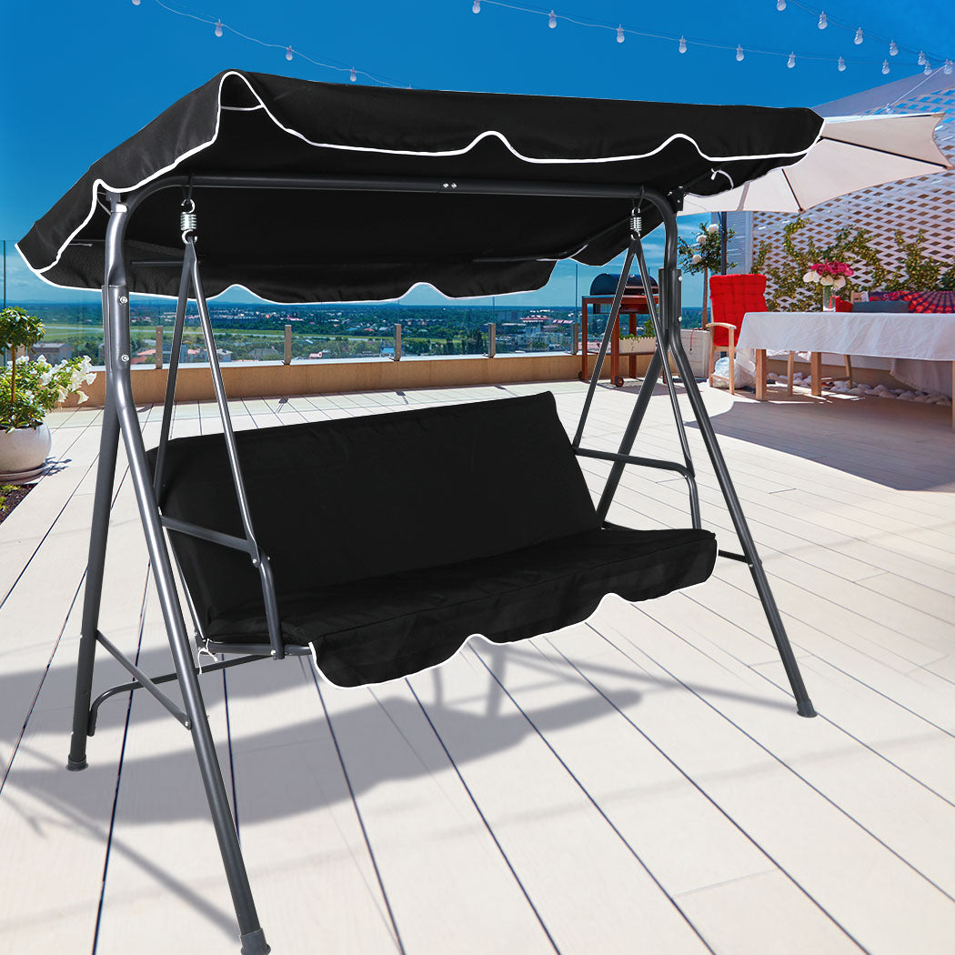 Lorel 3 Seater Swing Chair Garden Canopy Cushion - Black