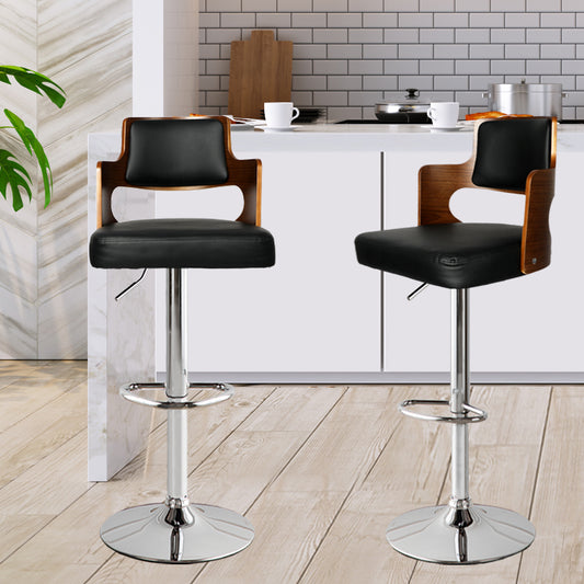 110.5cm Palermo Kitchen Bar Stools Gas Lift Wooden Beech Stool Metal Barstools - Black & Silver