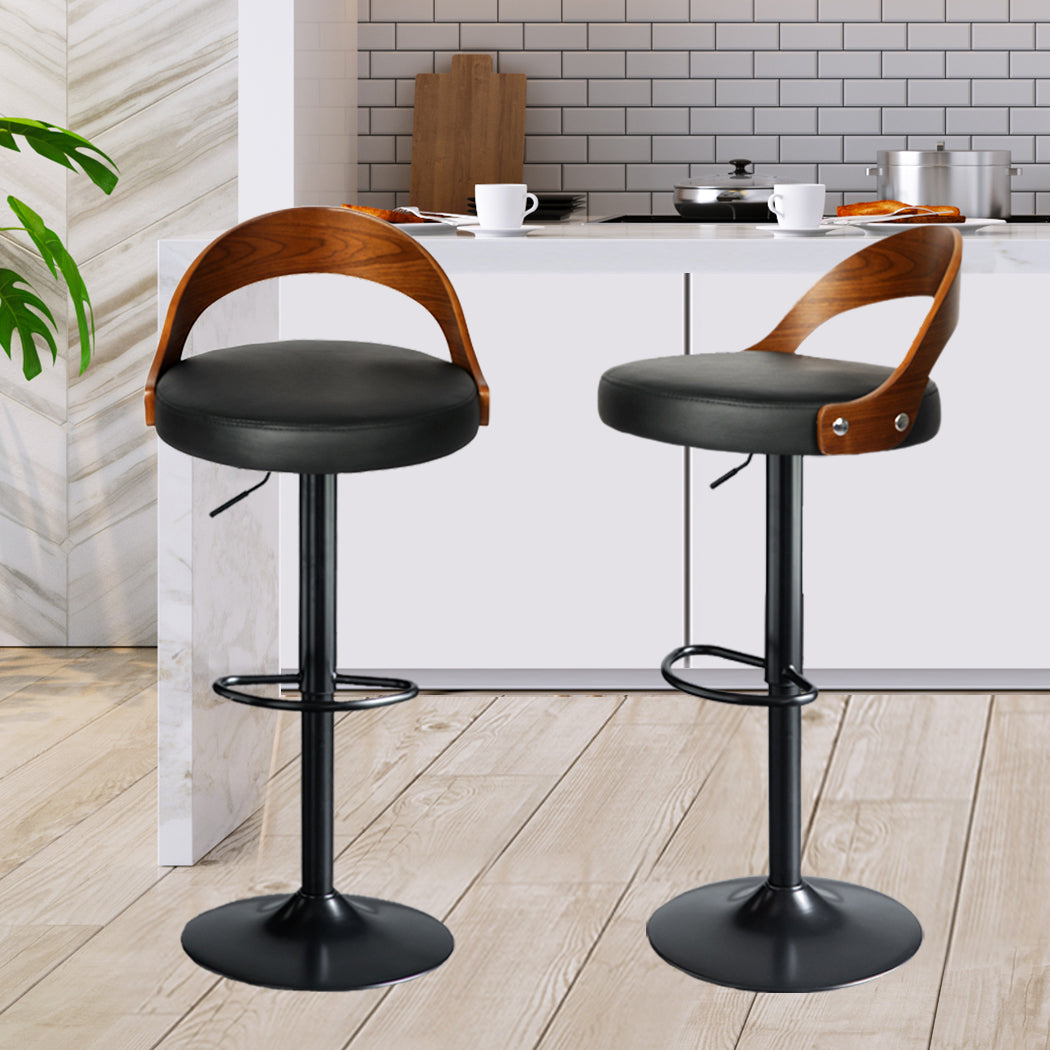 82.5cm Essen Bar Stools Kitchen Gas Lift Wooden Beech Stool Chair Swivel Barstools - Black