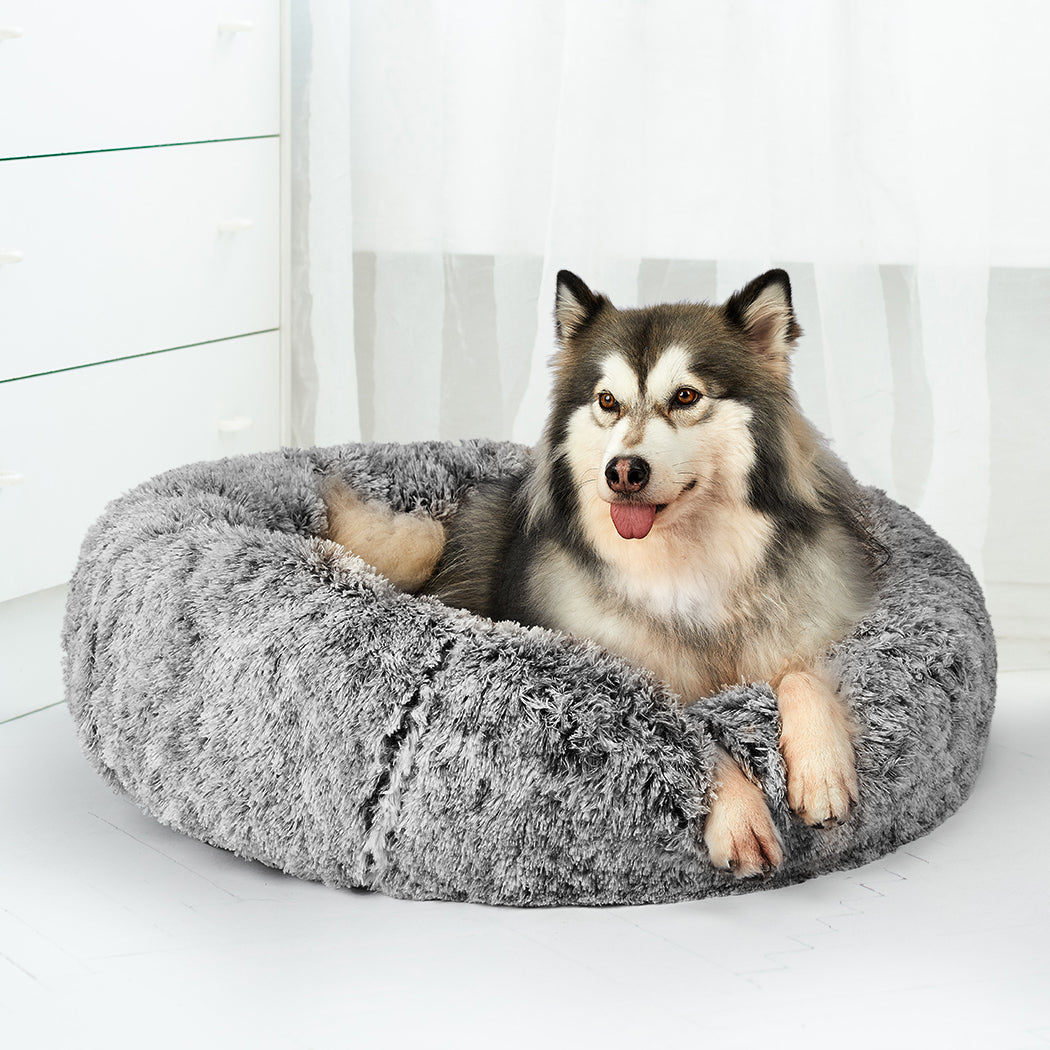 Foxhound Dog Beds Pet Cat Donut Nest Calming Mat Soft Plush Kennel - Charcoal XLARGE