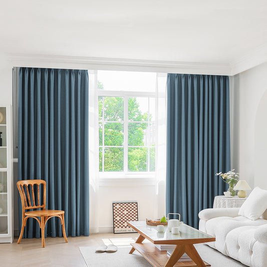 Set of 2 132x250 Blockout Curtains Chenille - Blue
