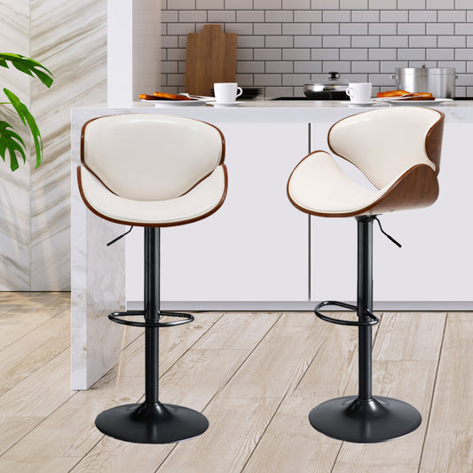 113.5cm Copenhagen Kitchen Bar Stools Gas Lift Wooden Beech Stool Metal Barstools - White