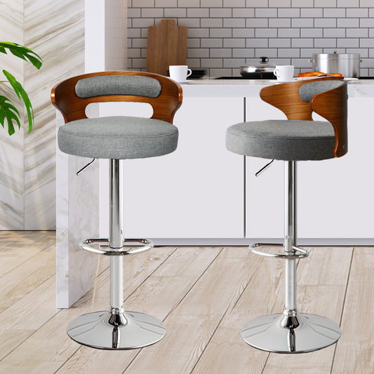 85cm Leipzig Kitchen Bar Stools Gas Lift Wooden Beech Stool Metal Barstools - Grey & Silver