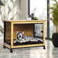 Wooden Wire Dog Kennel Side End Table Steel Puppy Crate Indoor Pet House XXL - Wood XXL