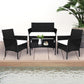 Marcel 4-Seater Furniture Patio Garden Table Chairs Wicker Seat 4-Piece Outdoor Setting - Wood