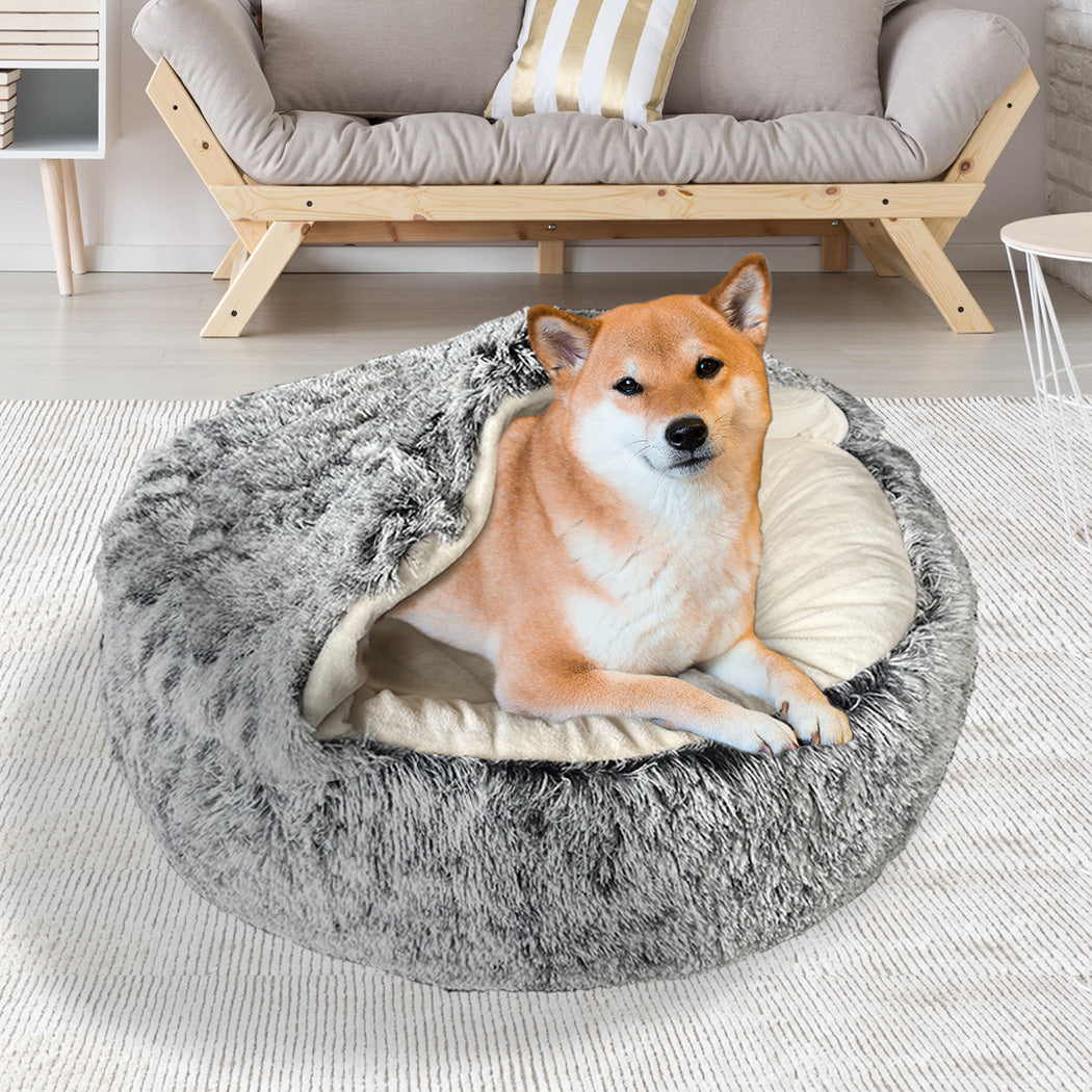 LARGE Dog Beds Pet Calming Warm Soft Plush - Charcoal