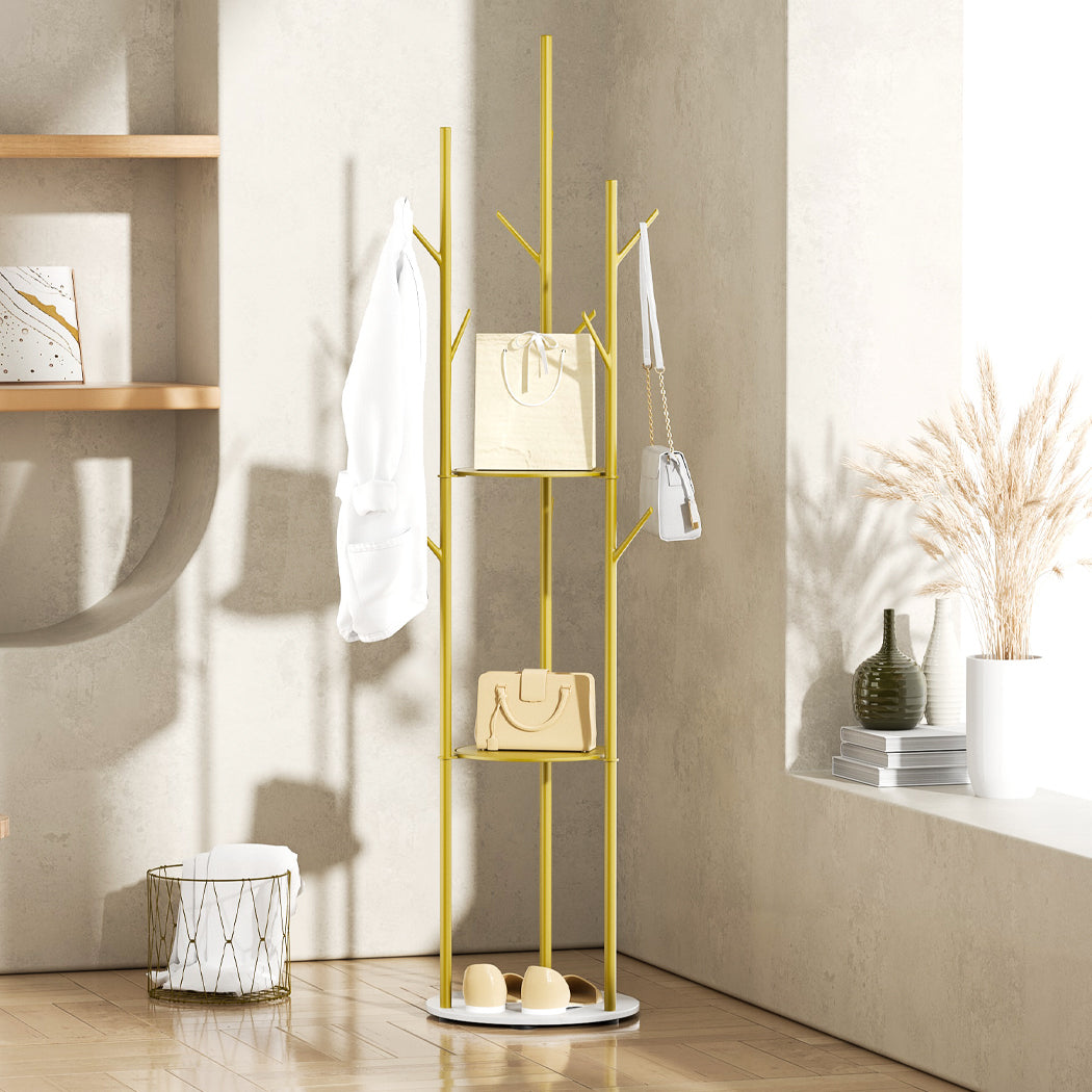 Coat Rack Clothes Stand 8 Hook Organizer - Gold