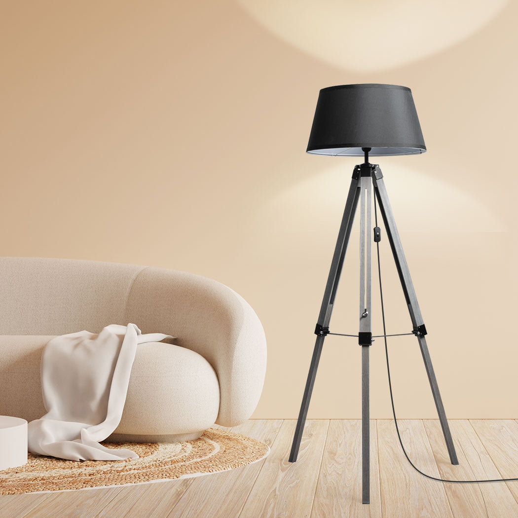 Tripod Wooden Floor Lamp Shaded Reading Light Adjustable Home Lighting