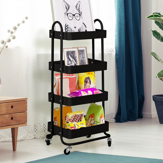 4 Tiers Kitchen Trolley Cart Steel Storage Rack Shelf Organiser Black