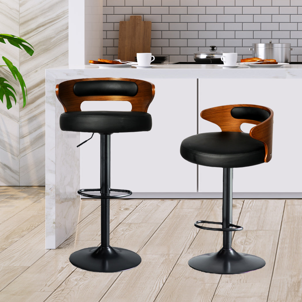 85cm Leipzig Bar Stools Kitchen Gas Lift Wooden Beech Stool Chair Swivel Barstools - Black