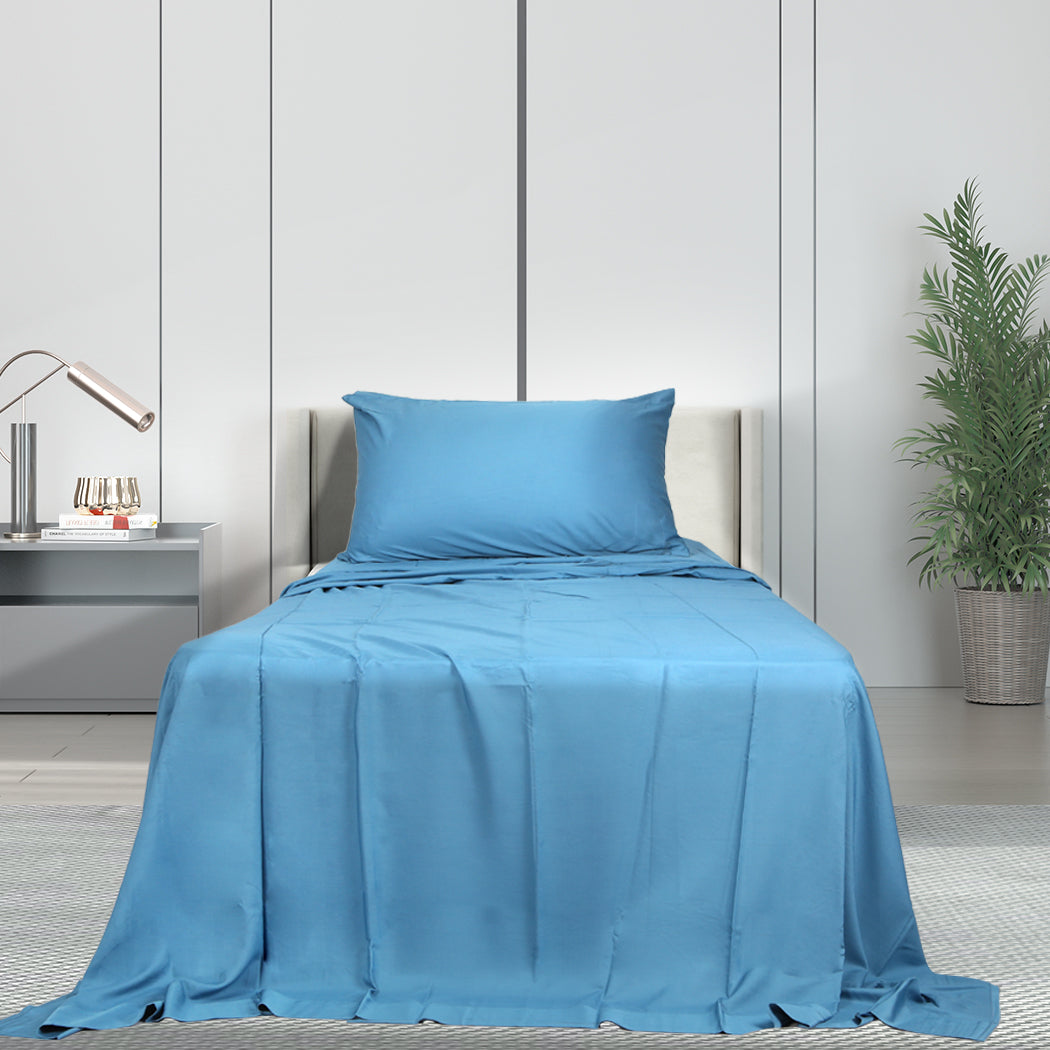 SINGLE 3-Piece 100% Bamboo Bed Sheet Set - Blue