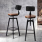 Set of 4 Marseille Industrial Bar Stools Chairs Kitchen Stool Wooden Barstools Swivel - Black & Wood