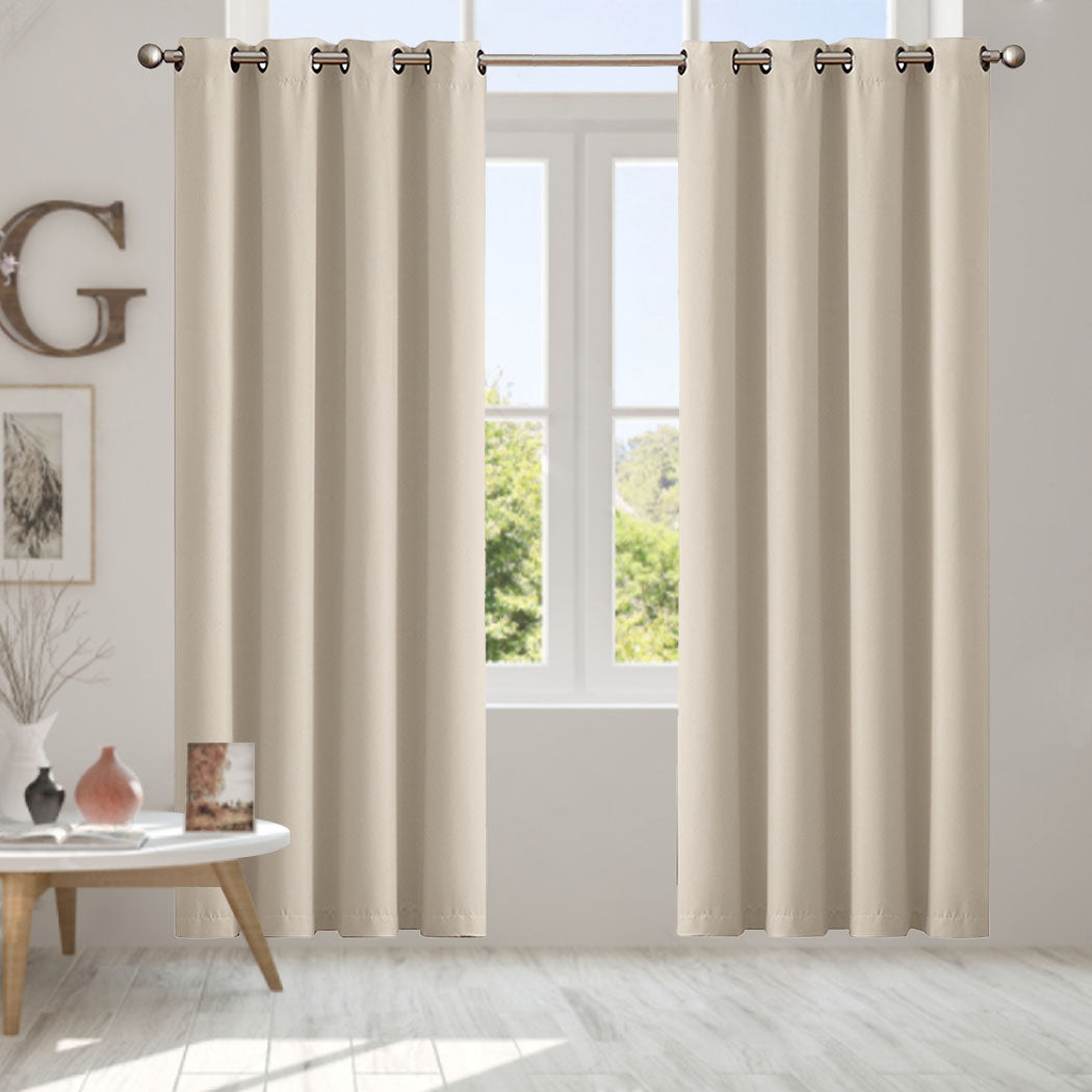 Set of 2 132x160cm Blockout Curtains Panels 3 Layers - Beige