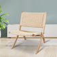 Foldable Single Deck Chair Solid Wood Kraft Rope Paper Woven Seat - Natural