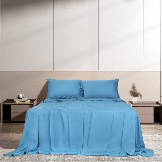 Double Dreamz 4pcs Size 100% Bamboo Bed Sheet Set Blue