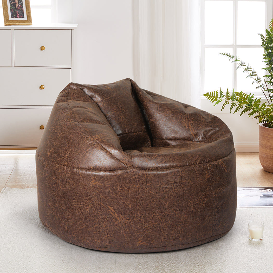 Bean Bag Chair Cover PU Indoor Home Game Lounger Seat Lazy Sofa Large - Brown