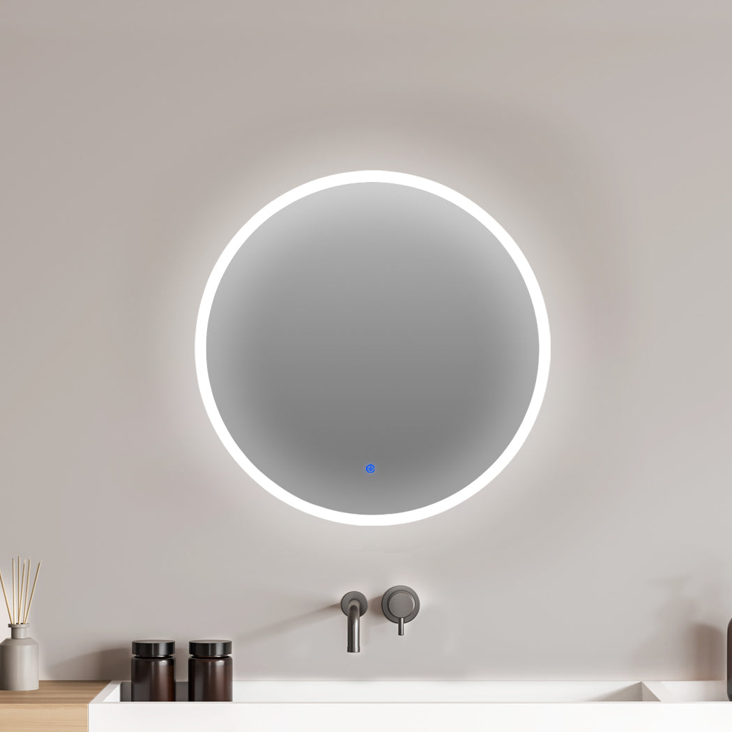 Makeup Mirror LED Light Bathroom Wall Mirrors Anti-fog Clear Round Vanity 50cm