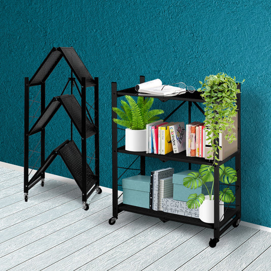 Levede Foldable Storage Shelf Display Black 3 Tiers