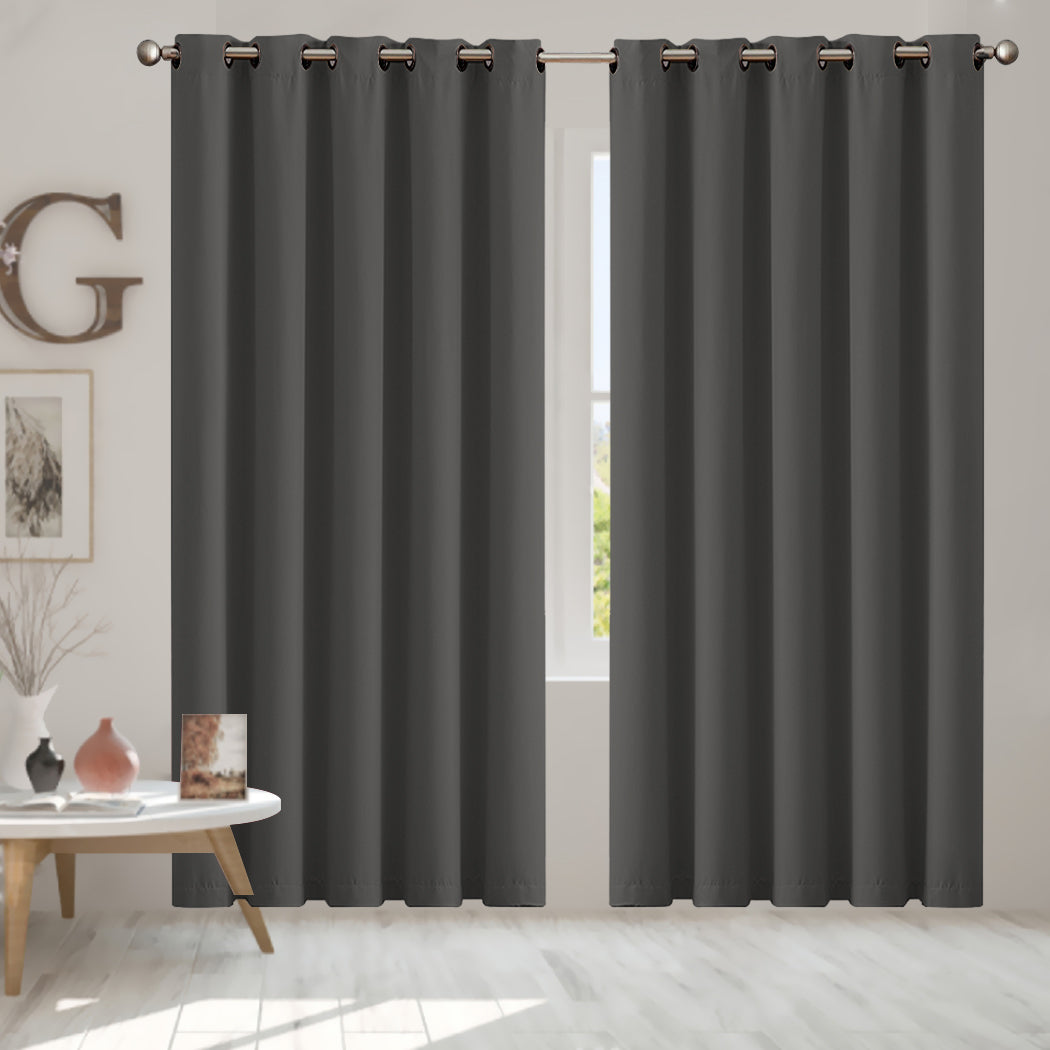 Set of 2 180x230cm Blockout Curtains Panels 3 Layers - Charcoal