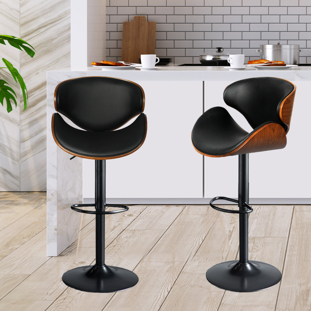 113.5cm Copenhagen Bar Stools Kitchen Gas Lift Wooden Beech Stool Chair Swivel Barstools - Black