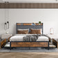 Eras Bed Frame Soft Storage Drawers Headboard USB Charge - Wood & Black Queen