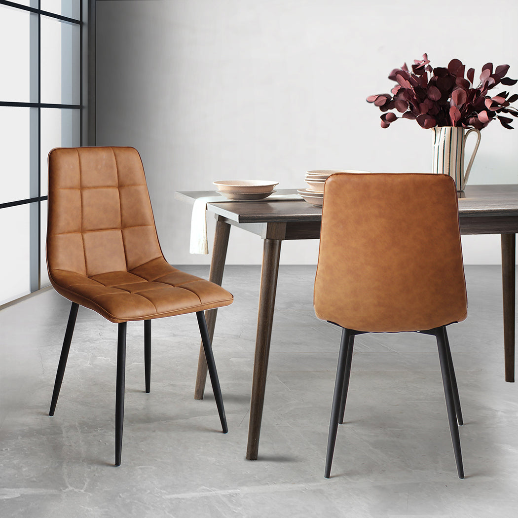 Avery Set of 4 Dining Chairs Kitchen Table Lounge Room Padded Seat PU Leather - Brown