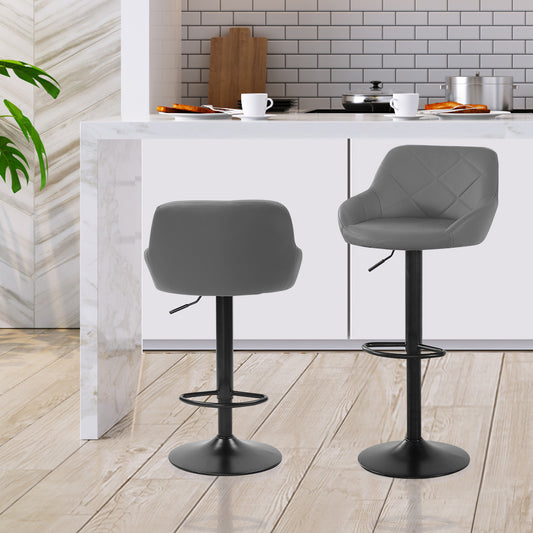 Set of 2 Tours Bar Stools Stool Kitchen Chairs Swivel PU Barstools Industrial Vintage - Grey