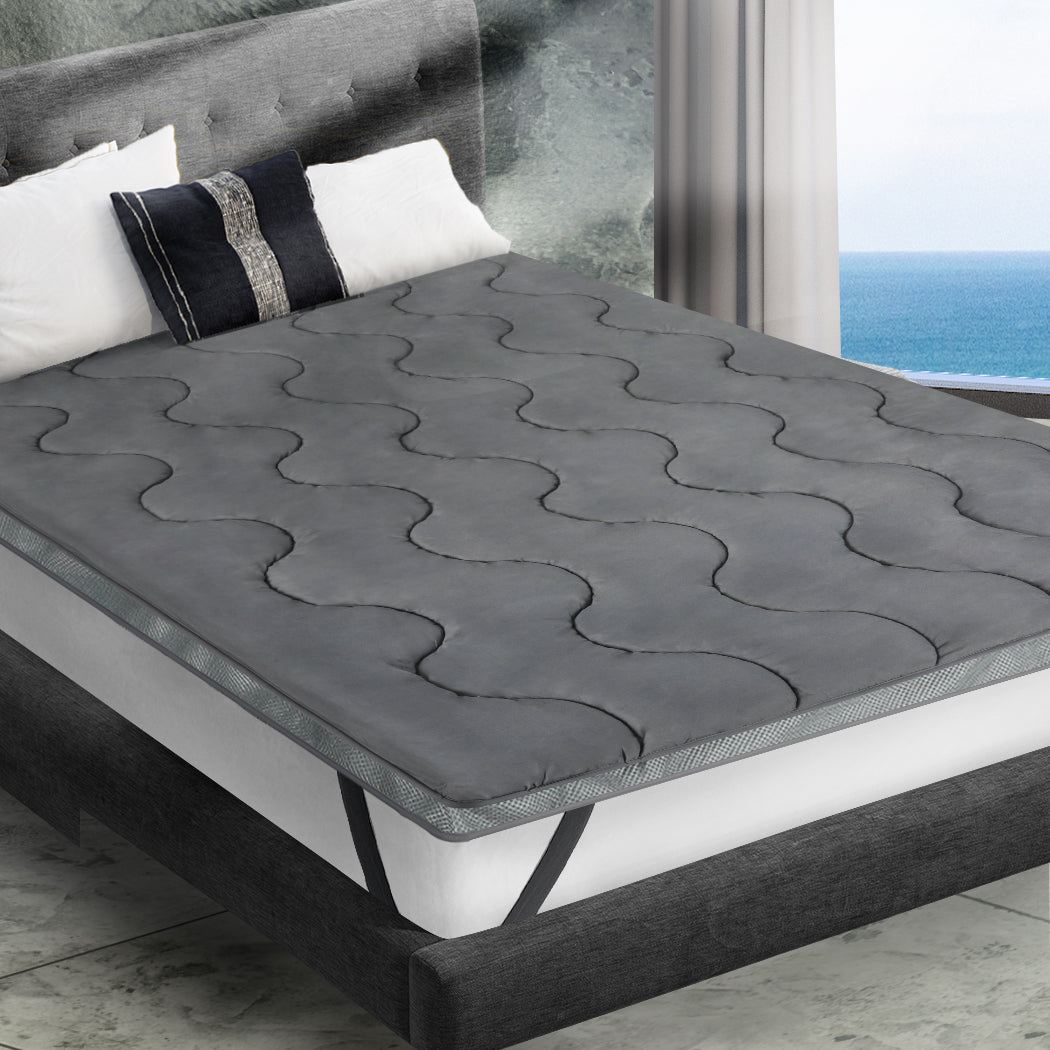 KING SINGLE Pillowtop Mattress Topper Protector - Charcoal