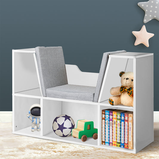 Kids Bookcase Toys Box Shelf - White