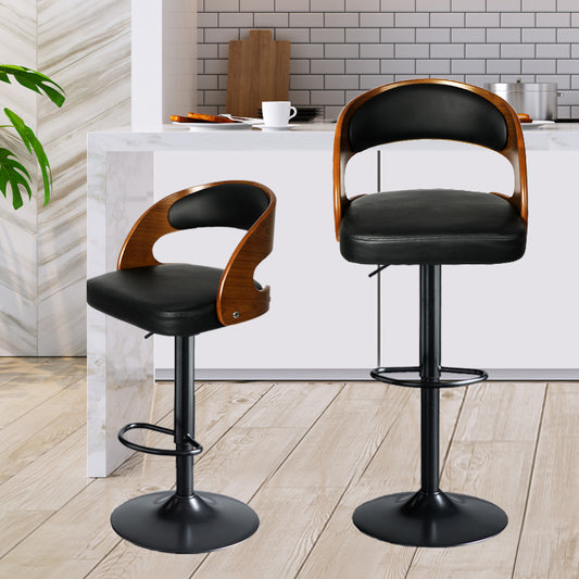 110.5cm Lille Bar Stools Kitchen Gas Lift Wooden Beech Stool Chair Swivel Barstools - Black