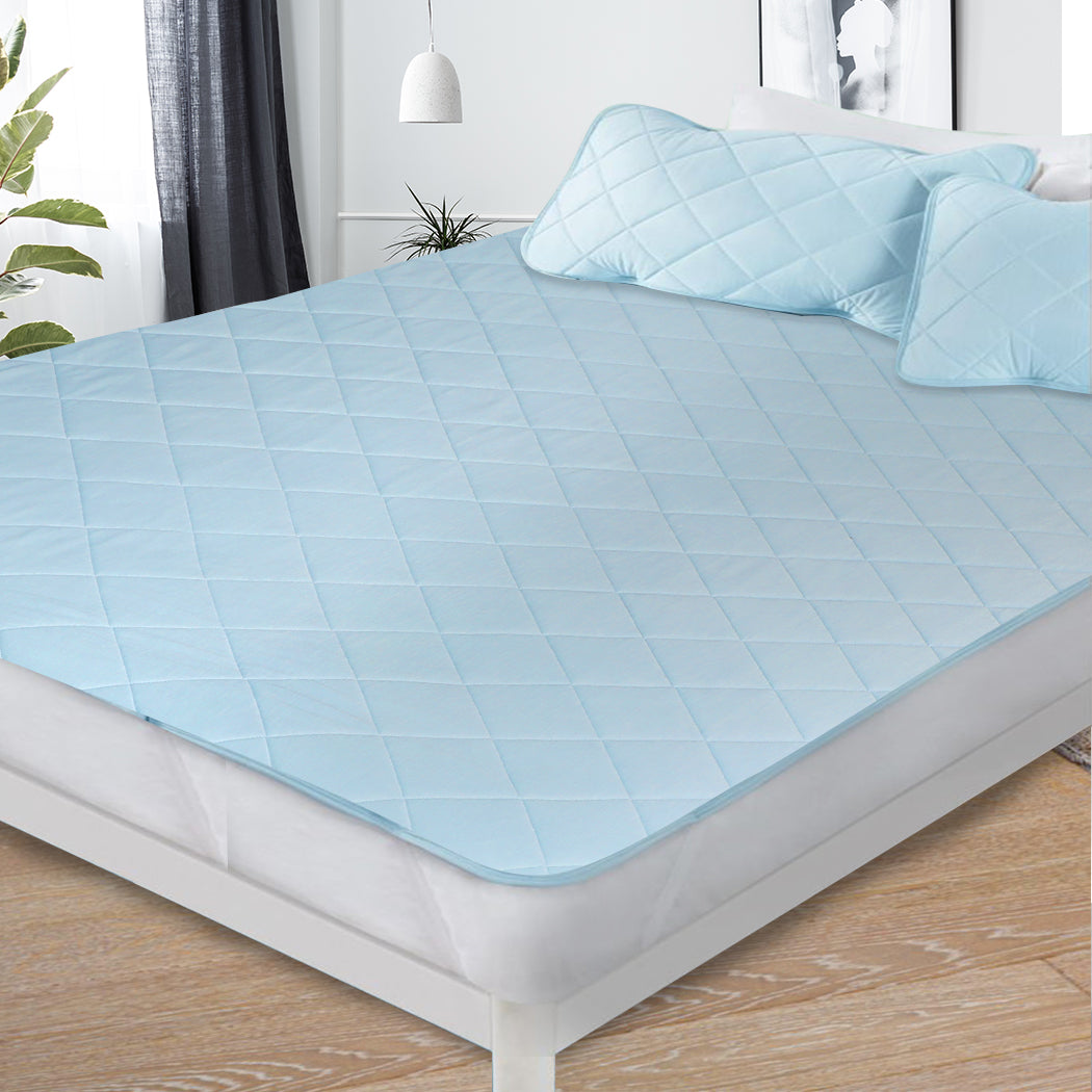 DOUBLE Mattress Protector Cool Topper with Pillowcases- Blue