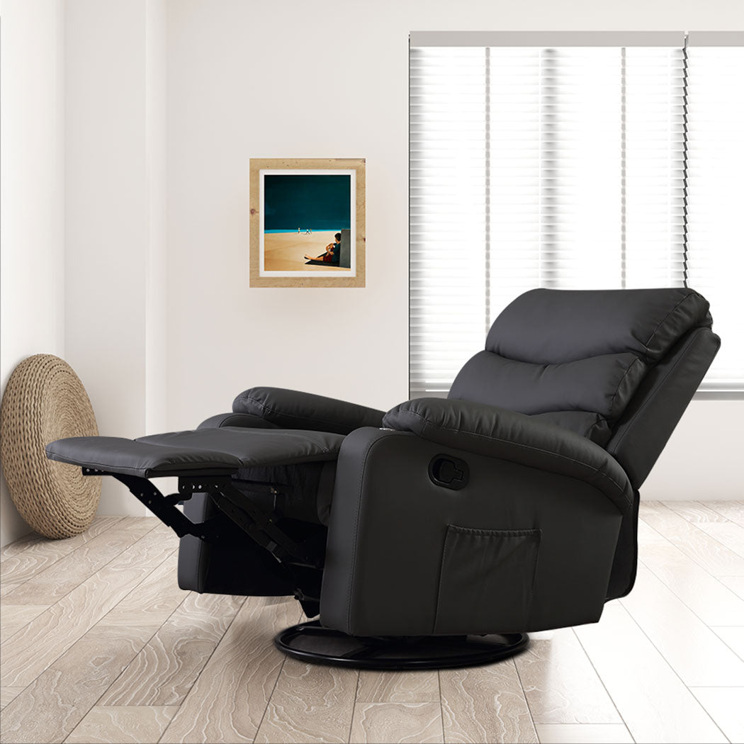 Cyrene Massage Chair Recliner Chair Heated Lounge Armchair 360 Swivel - Black