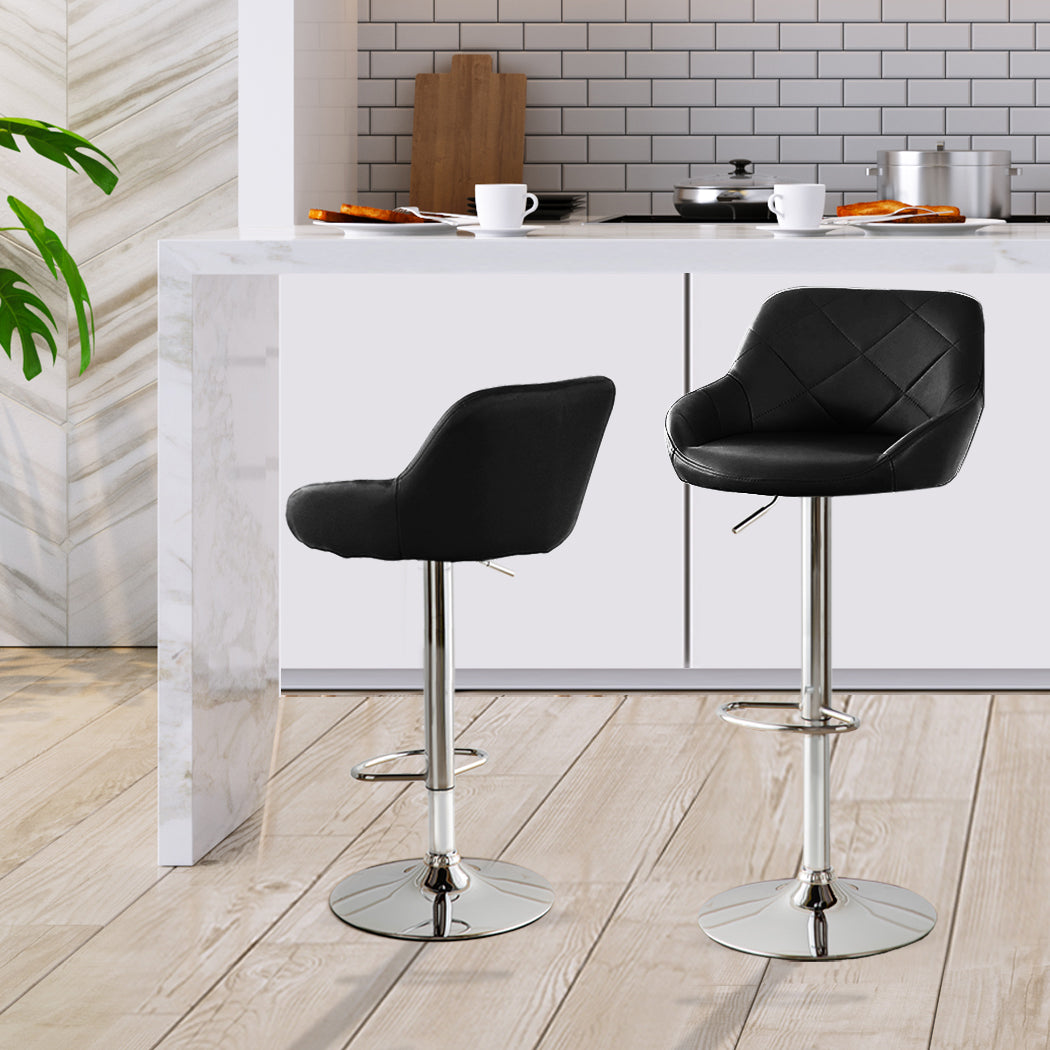 Set of 2 Tours Bar Stools Kitchen Barstools PU Leather Chairs Gas Lift Swivel - Black