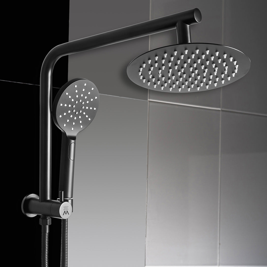 Shower Head High Pressure Set Rain Round - Black